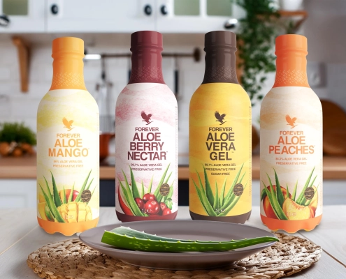 Aloe Gelgetränke mit Teller